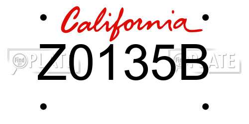 Z0135B California License Plate