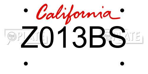 Z013BS California License Plate