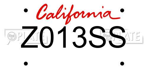 Z013SS California License Plate