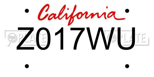 Z017WU California License Plate