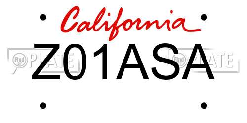 Z01ASA California License Plate