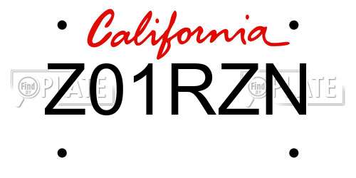 Z01RZN California License Plate