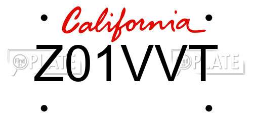 Z01VVT California License Plate