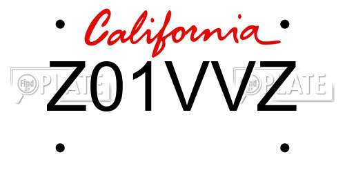 Z01VVZ California License Plate