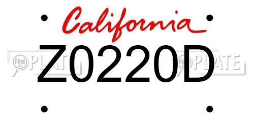 Z0220D California License Plate