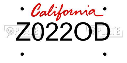 Z022OD California License Plate