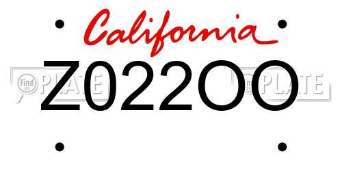 Z022OO California License Plate
