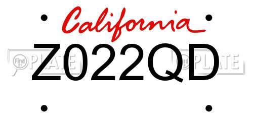 Z022QD California License Plate