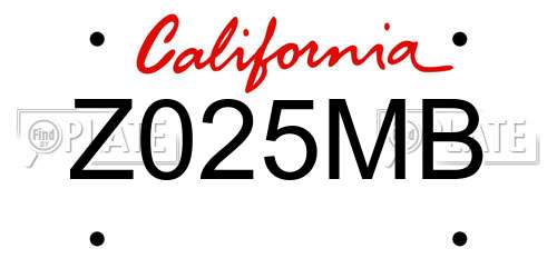 Z025MB California License Plate
