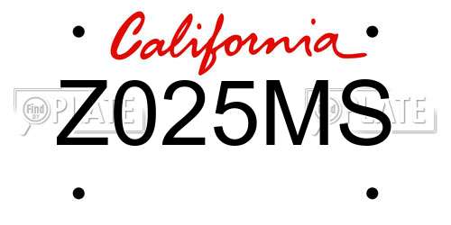 Z025MS California License Plate