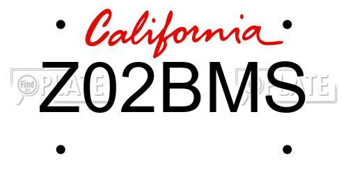 Z02BMS California License Plate