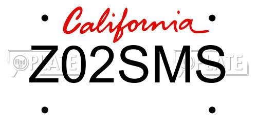 Z02SMS California License Plate