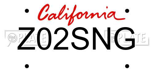 Z02SNG California License Plate