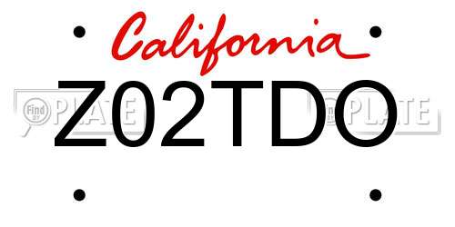 Z02TDO California License Plate