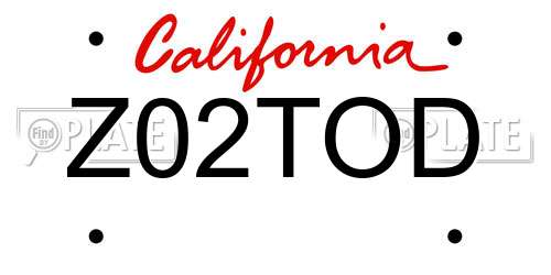 Z02TOD California License Plate