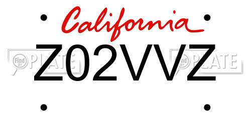 Z02VVZ California License Plate