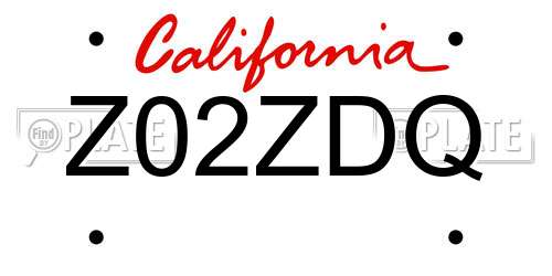 Z02ZDQ California License Plate
