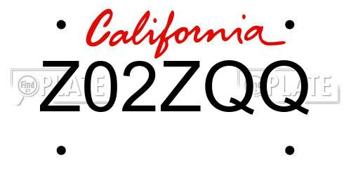 Z02ZQQ California License Plate