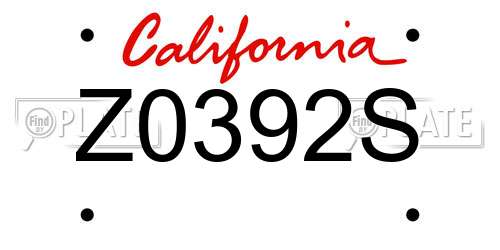 Z0392S California License Plate