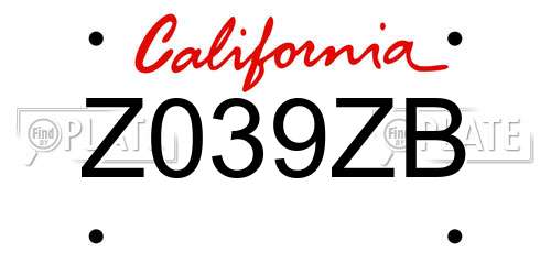 Z039ZB California License Plate