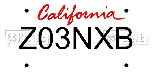 Z03NXB California License Plate