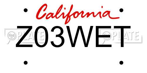 Z03WET California License Plate