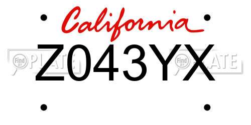 Z043YX California License Plate