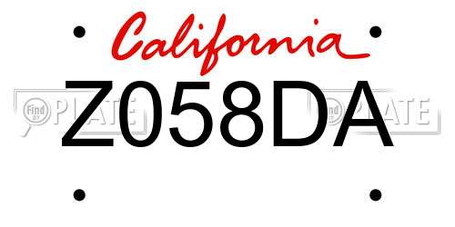 Z058DA California License Plate