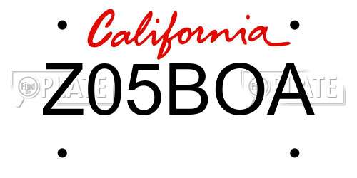 Z05BOA California License Plate