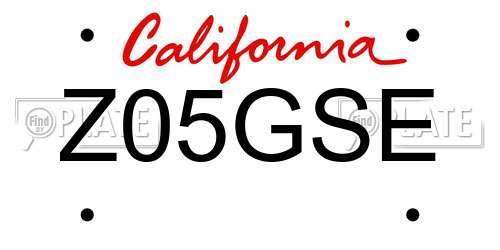 Z05GSE California License Plate