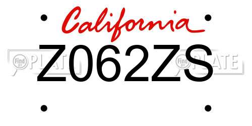 Z062ZS California License Plate
