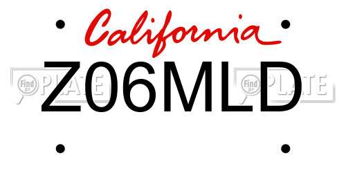 Z06MLD California License Plate