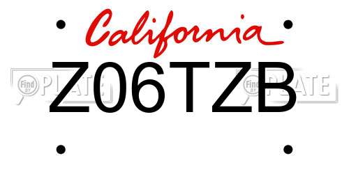 Z06TZB California License Plate