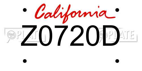 Z0720D California License Plate