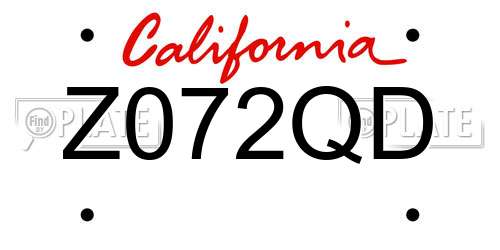 Z072QD California License Plate