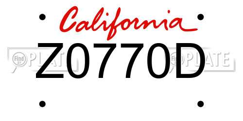Z0770D California License Plate