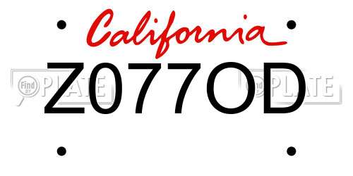 Z077OD California License Plate