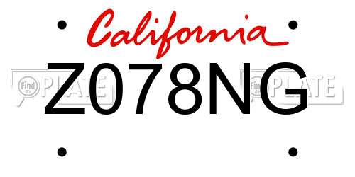 Z078NG California License Plate