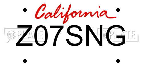 Z07SNG California License Plate