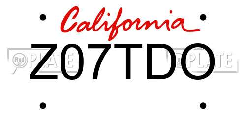 Z07TDO California License Plate
