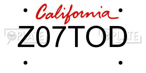 Z07TOD California License Plate