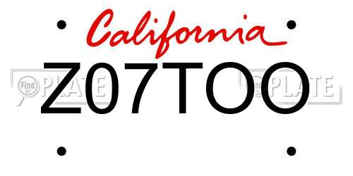 Z07TOO California License Plate