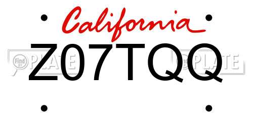 Z07TQQ California License Plate