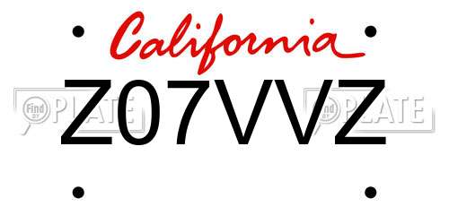 Z07VVZ California License Plate