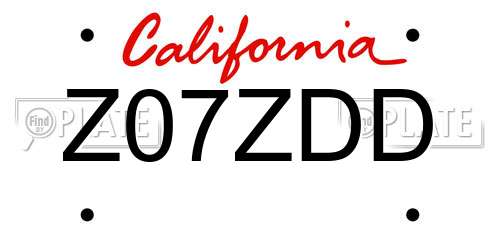 Z07ZDD California License Plate