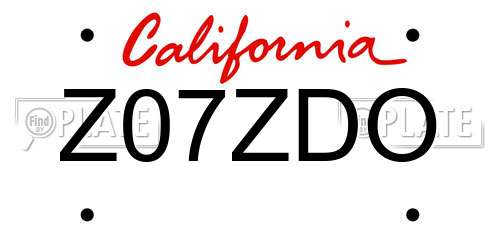 Z07ZDO California License Plate