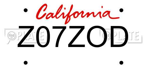 Z07ZOD California License Plate