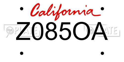 Z085OA California License Plate
