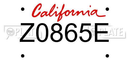 Z0865E California License Plate