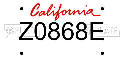 Z0868E California License Plate